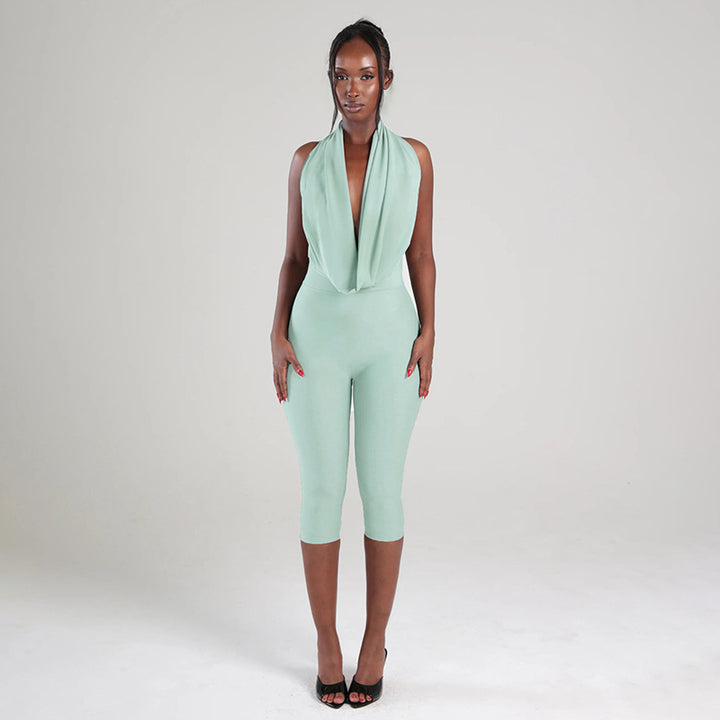 Draped-neck halter jumpsuit