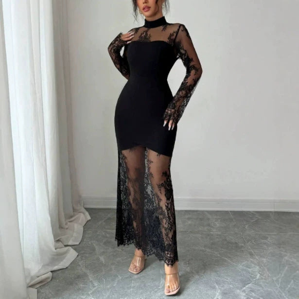 Elegant Floral Lace Long Sleeve Dress