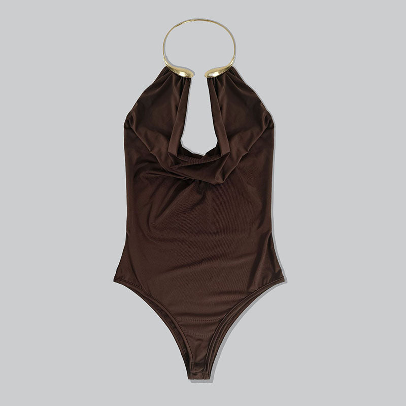 Deep-necked halter-neck bodysuit
