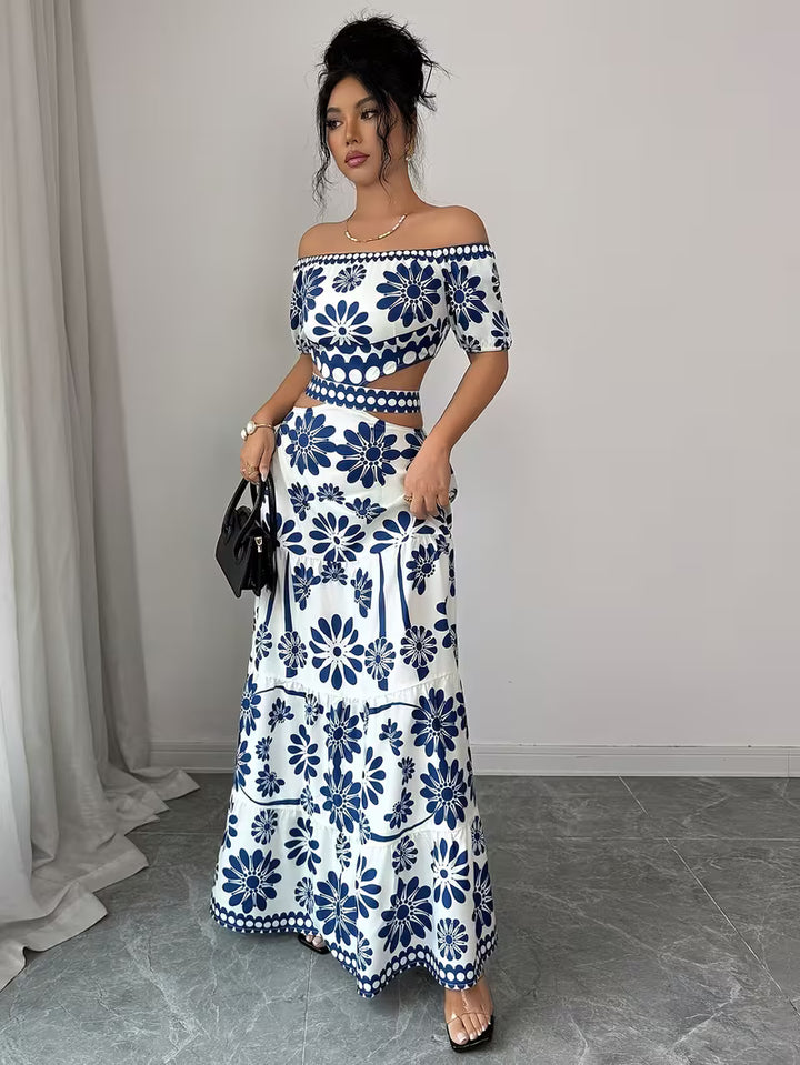 Floral Off-Shoulder Waist Cutout Dress
