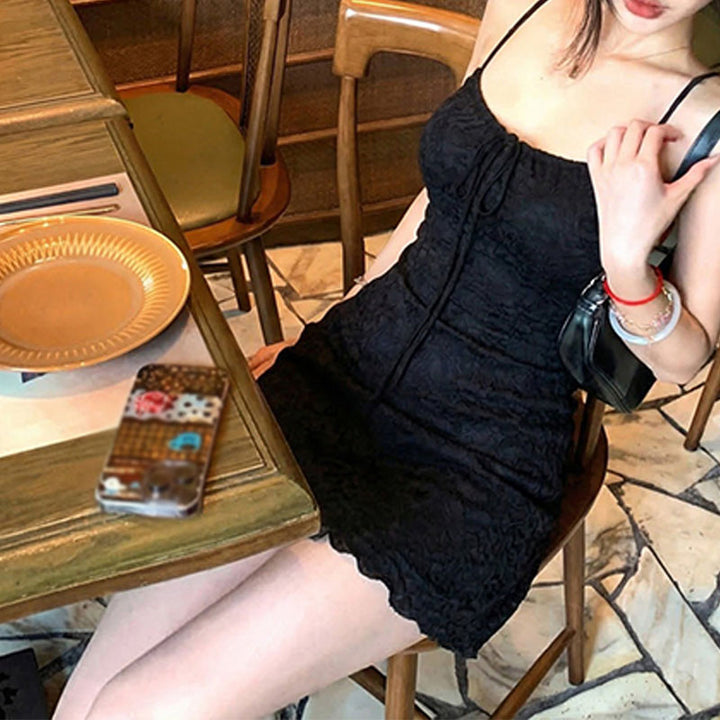 Textured Spaghetti Strap Mini Slip Dress