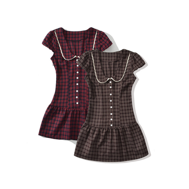 Gingham Peter Pan Collar Puff Sleeve Mini Dress | Retro Babydoll A-Line