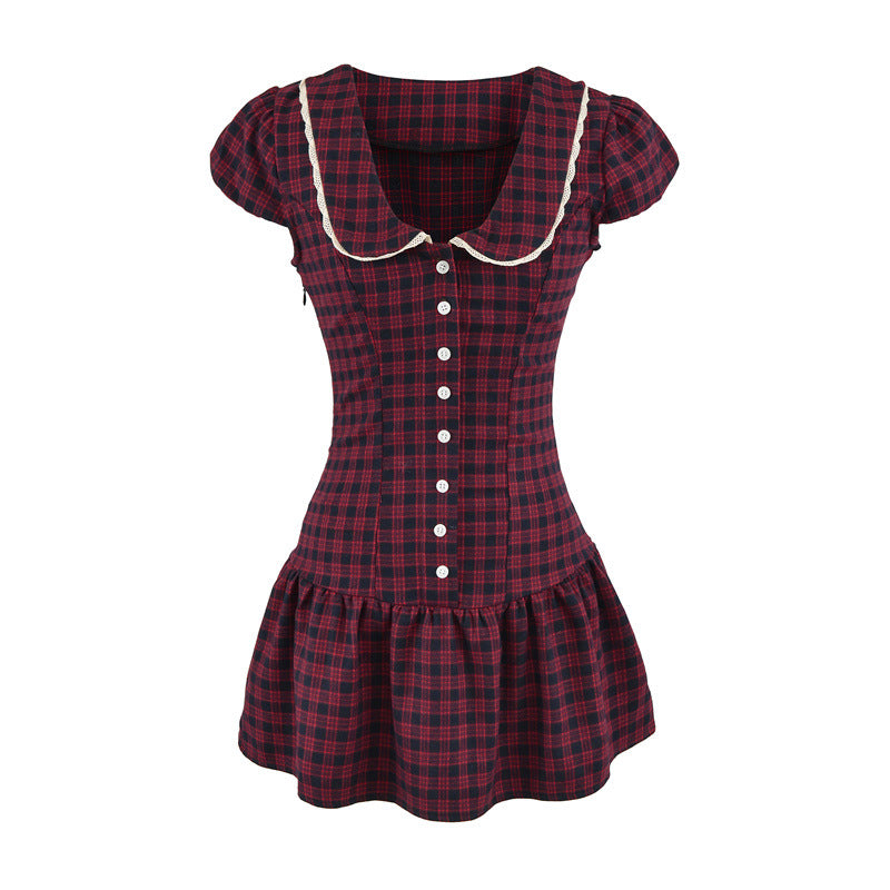 Gingham Peter Pan Collar Puff Sleeve Mini Dress | Retro Babydoll A-Line
