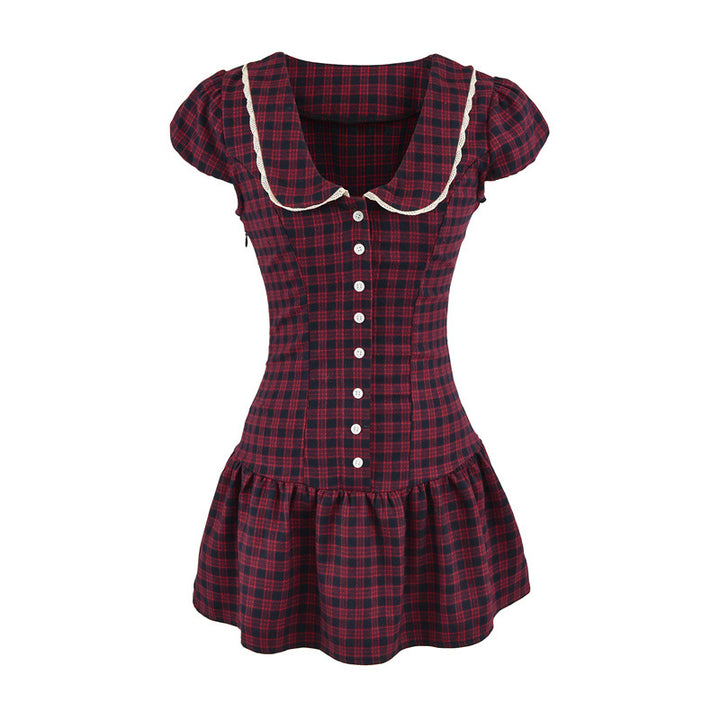 Gingham Peter Pan Collar Puff Sleeve Mini Dress | Retro Babydoll A-Line