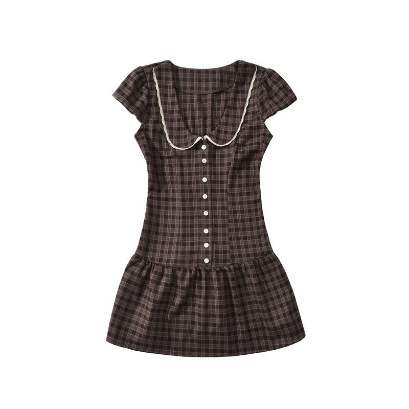 Gingham Peter Pan Collar Puff Sleeve Mini Dress | Retro Babydoll A-Line