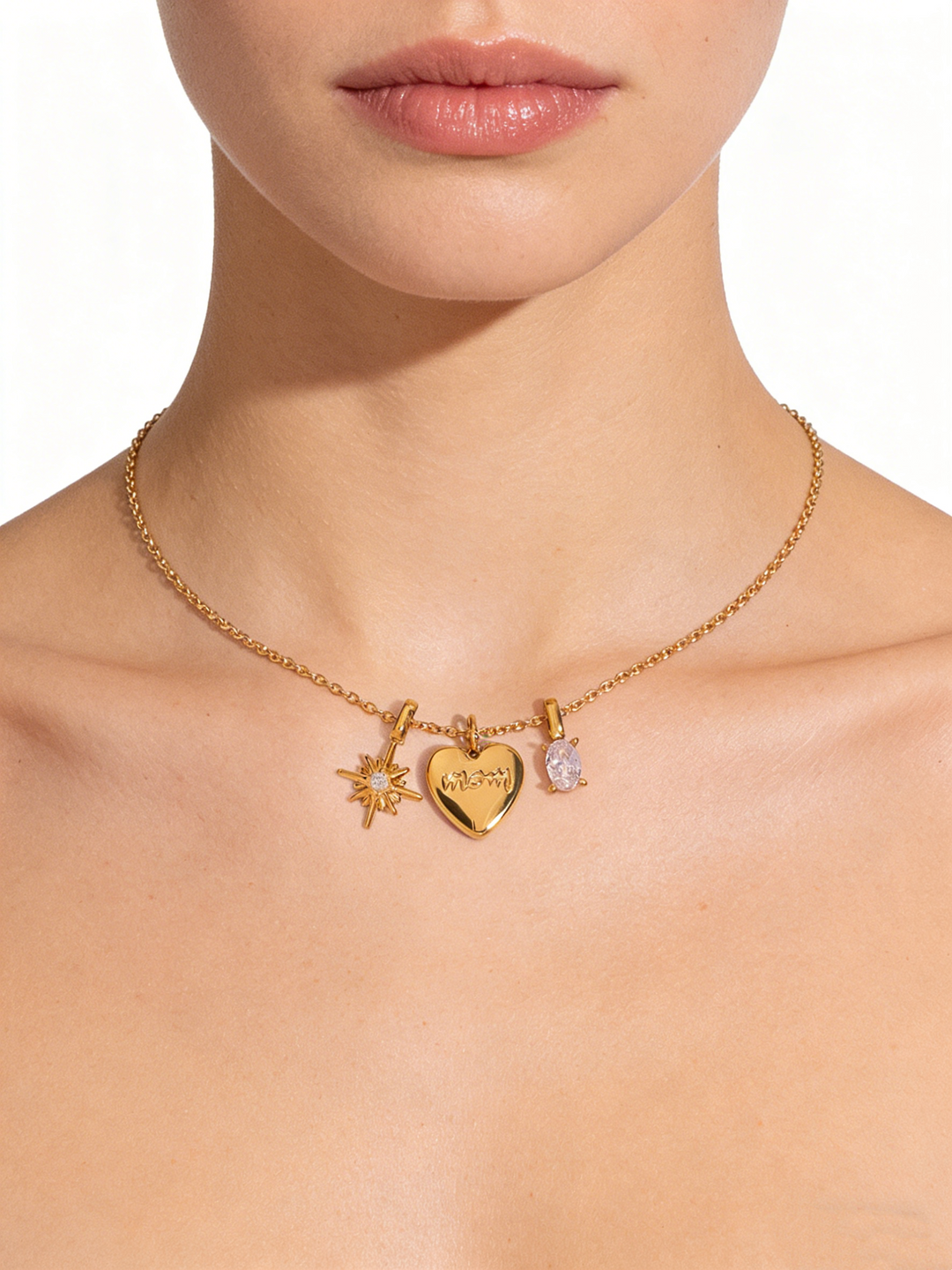 Mother’s Day Gift for Mom | Heart, Star &amp; CZ Charm Pendant