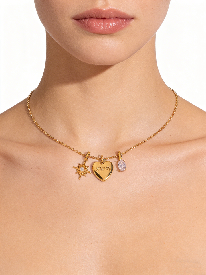 Mother’s Day Gift for Mom | Heart, Star &amp; CZ Charm Pendant