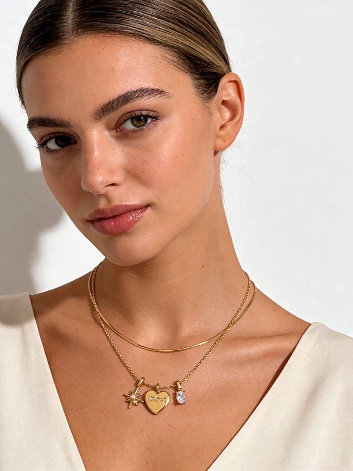 Mother’s Day Gift for Mom | Heart, Star &amp; CZ Charm Pendant
