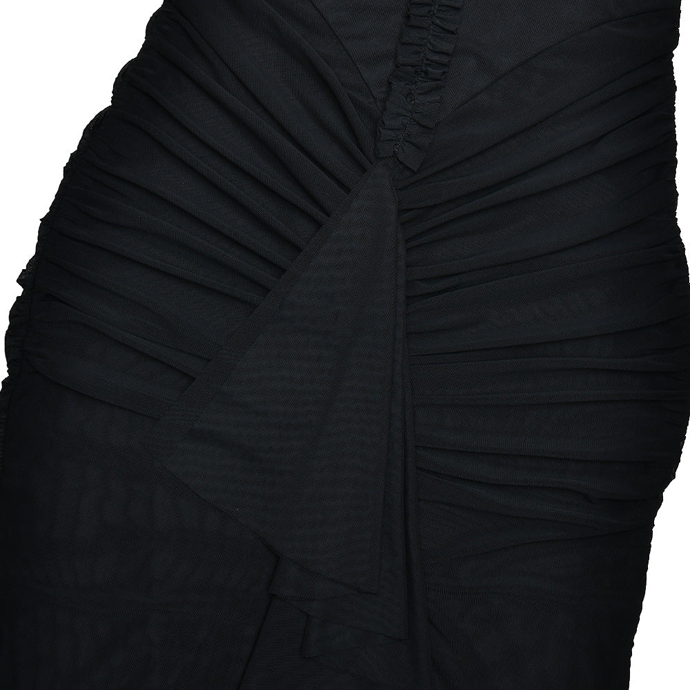 Halter Neck Ruched Mermaid Maxi Dress | Open Back Mesh Bodycon Evening Gown | Mother’s Day Dress