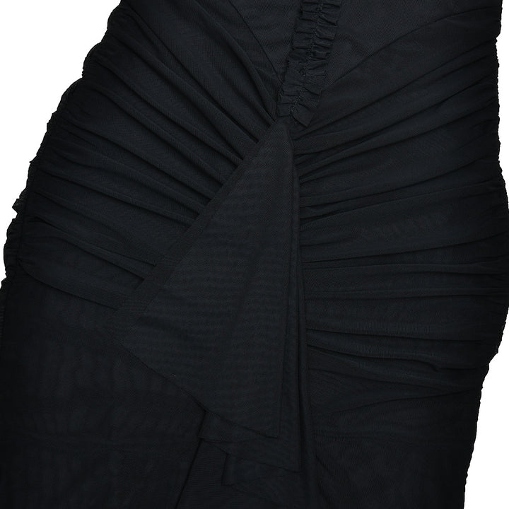Halter Neck Ruched Mermaid Maxi Dress | Open Back Mesh Bodycon Evening Gown | Mother’s Day Dress
