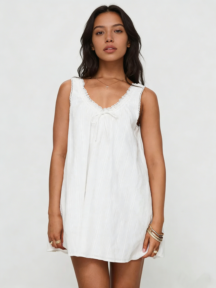 Lace Trim Deep V A-Line Mini Dress | Mother’s Day Gift