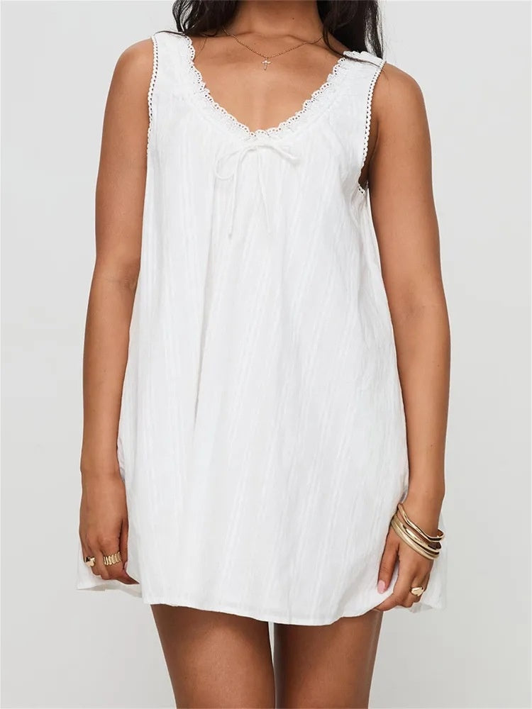 Lace Trim Deep V A-Line Mini Dress | Mother’s Day Gift