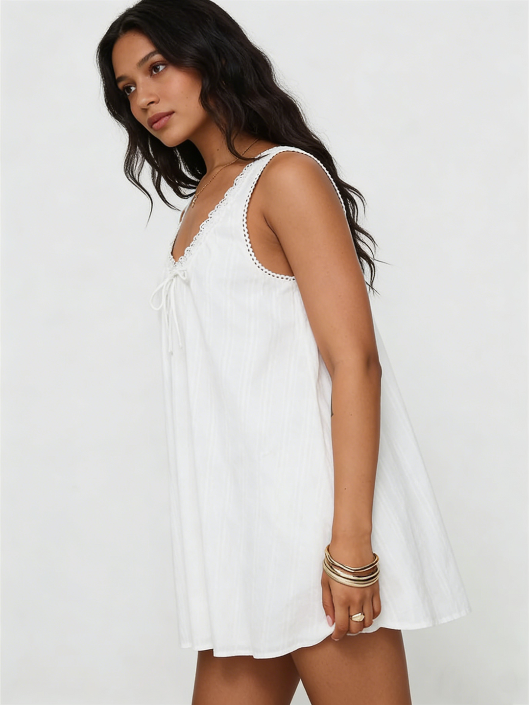 Lace Trim Deep V A-Line Mini Dress | Mother’s Day Gift