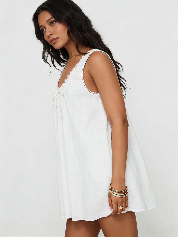 Lace Trim Deep V A-Line Mini Dress | Mother’s Day Gift