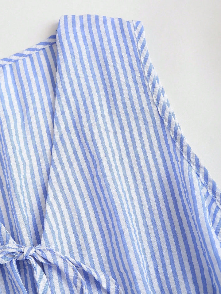 Striped Peplum Top &amp; Wide Leg Pants Set | Lightweight Cotton Two-Piece Outfit | Mother’s Day Gift