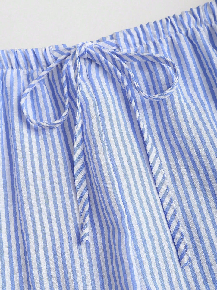 Striped Peplum Top &amp; Wide Leg Pants Set | Lightweight Cotton Two-Piece Outfit | Mother’s Day Gift