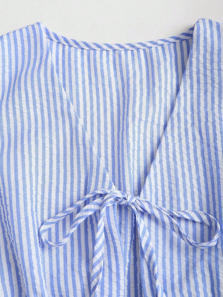 Striped Peplum Top &amp; Wide Leg Pants Set | Lightweight Cotton Two-Piece Outfit | Mother’s Day Gift