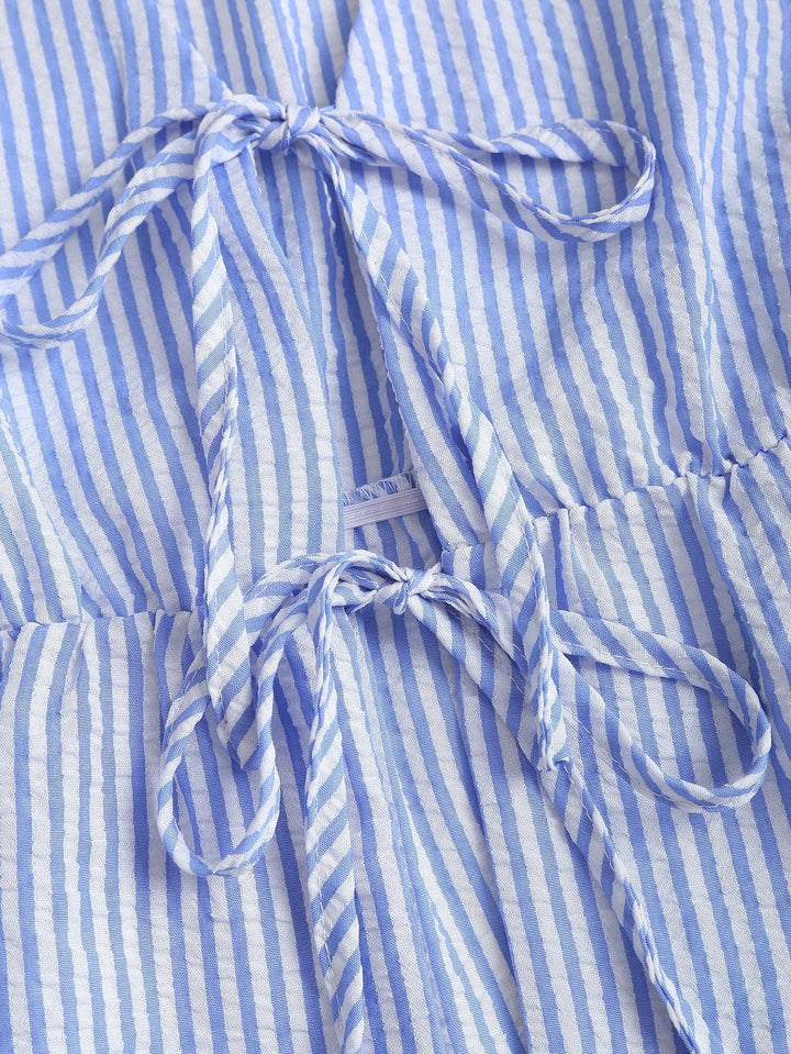 Striped Peplum Top &amp; Wide Leg Pants Set | Lightweight Cotton Two-Piece Outfit | Mother’s Day Gift