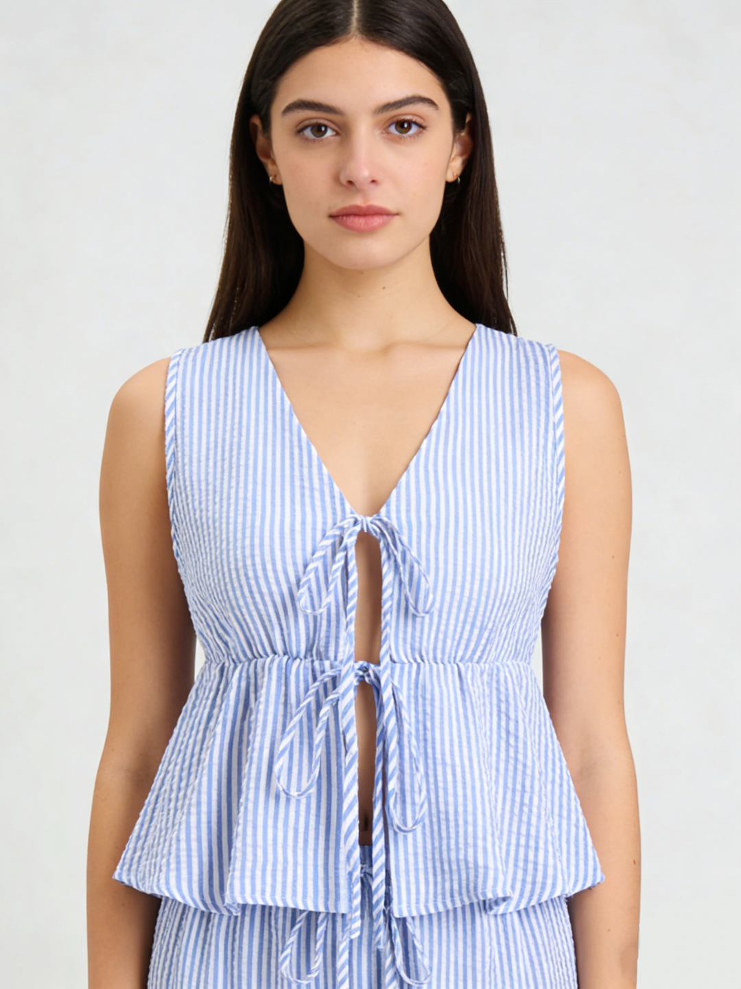 Striped Peplum Top &amp; Wide Leg Pants Set | Lightweight Cotton Two-Piece Outfit | Mother’s Day Gift