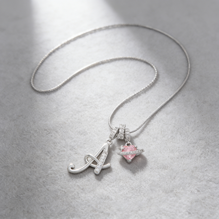 Personalized Pink Heart Saturn Initial Necklace – Dainty Gold &amp; Silver Letter Jewelry