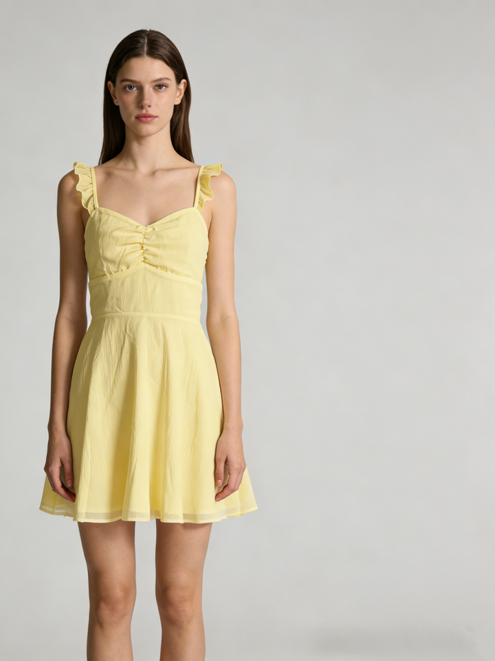 White Lace-Up Open Back Mini Dress | V-Neck Ruffle Strap A-Line Babydoll Sundress