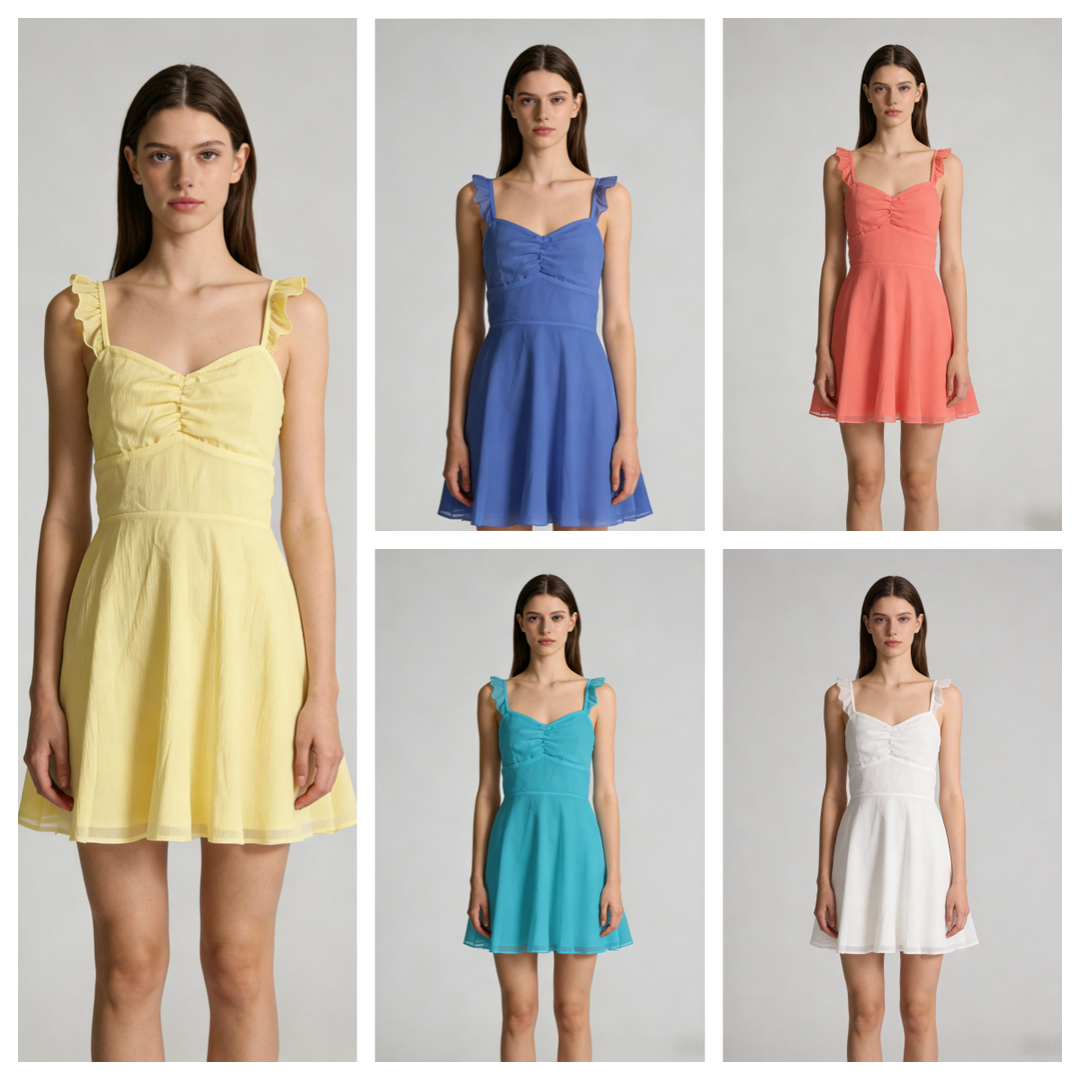 White Lace-Up Open Back Mini Dress | V-Neck Ruffle Strap A-Line Babydoll Sundress