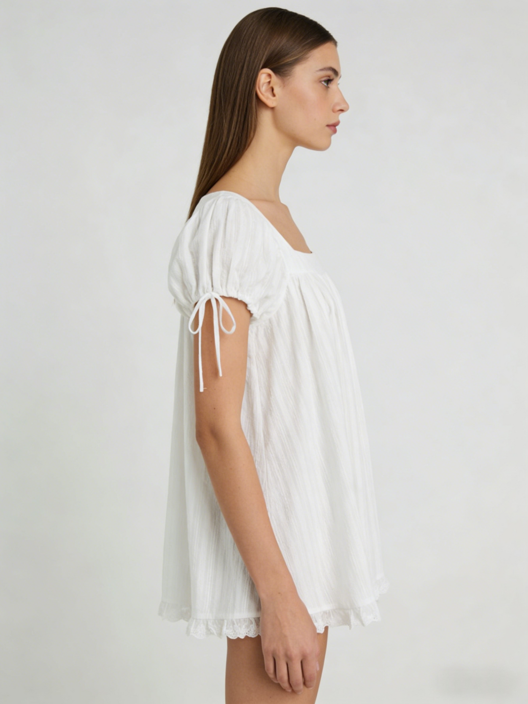 Square Neck Puff Sleeve Smocked Mini Dress | Lace Trim Babydoll Cottagecore Sundress