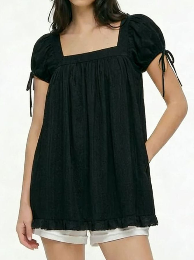 Square Neck Puff Sleeve Smocked Mini Dress | Lace Trim Babydoll Cottagecore Sundress