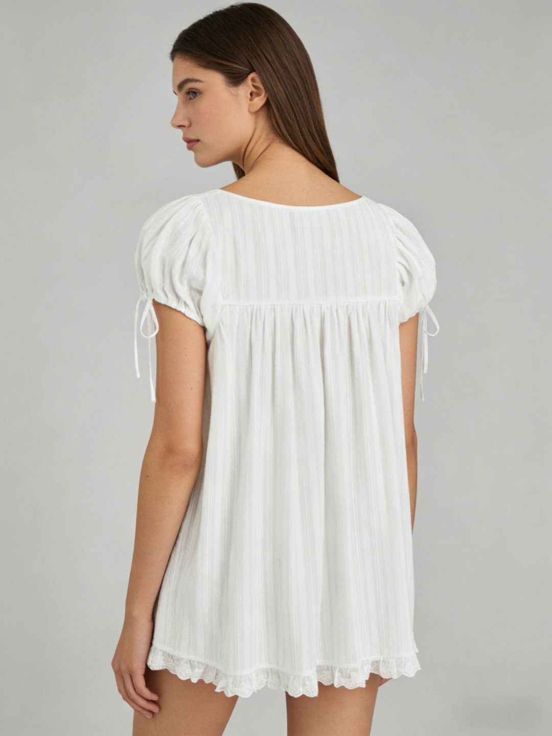 Square Neck Puff Sleeve Smocked Mini Dress | Lace Trim Babydoll Cottagecore Sundress