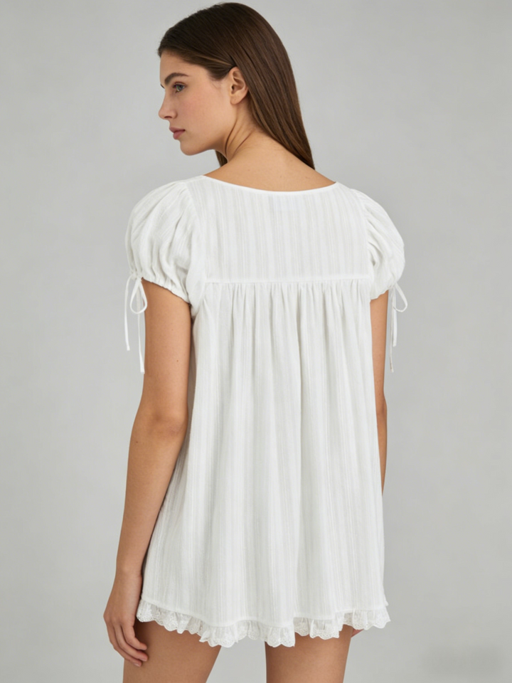 Square Neck Puff Sleeve Smocked Mini Dress | Lace Trim Babydoll Cottagecore Sundress