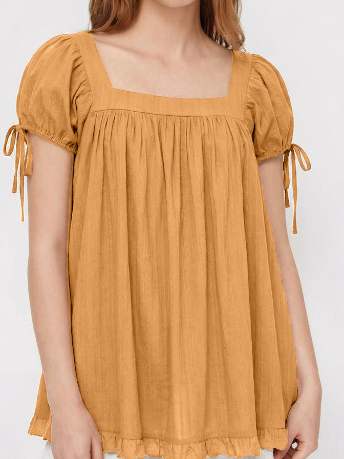 Square Neck Puff Sleeve Smocked Mini Dress | Lace Trim Babydoll Cottagecore Sundress
