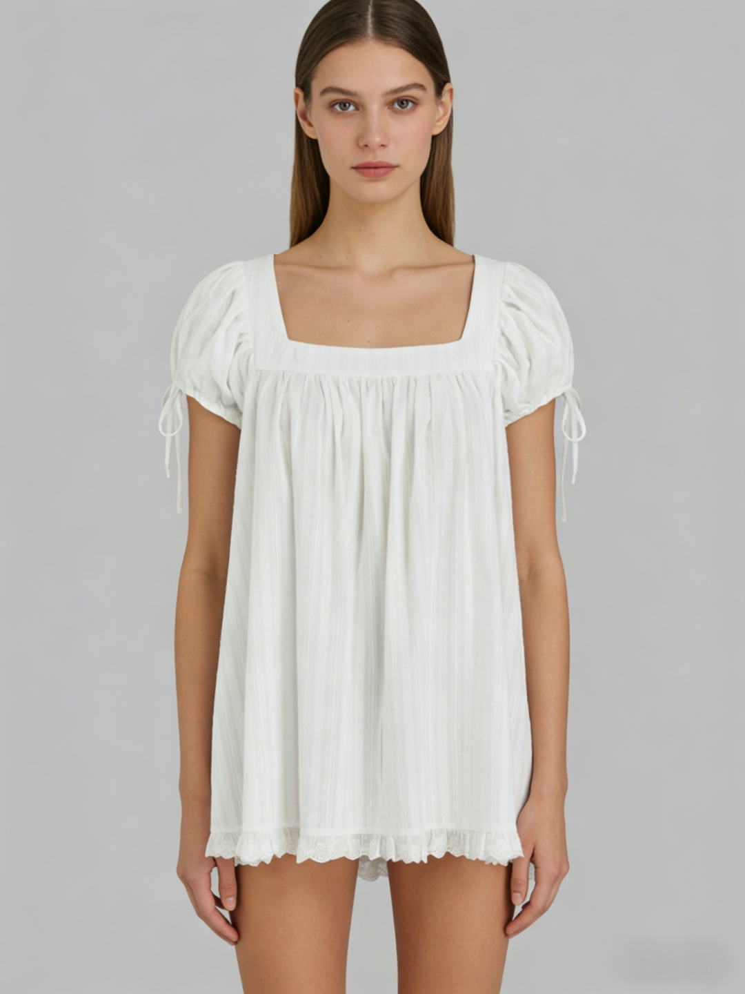Square Neck Puff Sleeve Smocked Mini Dress | Lace Trim Babydoll Cottagecore Sundress