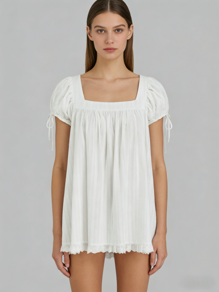 Square Neck Puff Sleeve Smocked Mini Dress | Lace Trim Babydoll Cottagecore Sundress