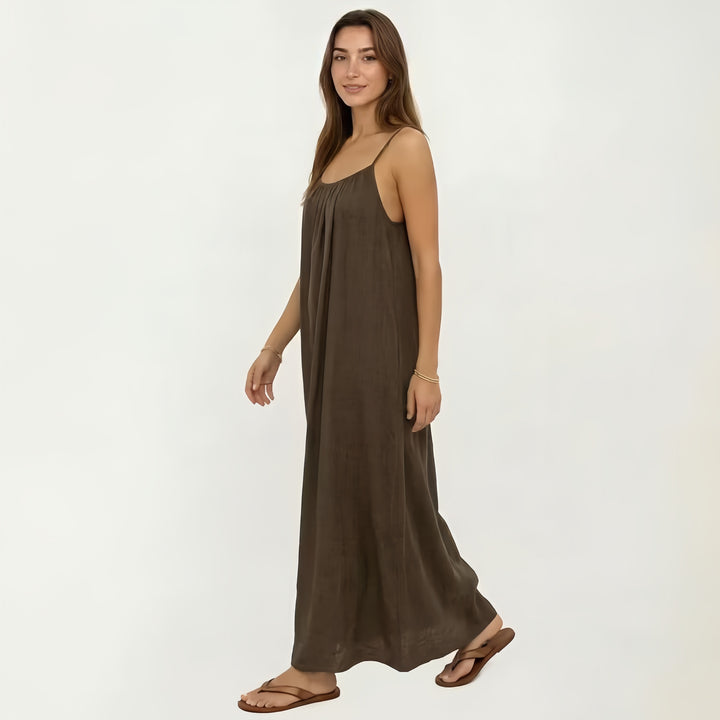 Open Back Smocked Linen Maxi Dress | Spaghetti Strap Drawstring Summer Dress