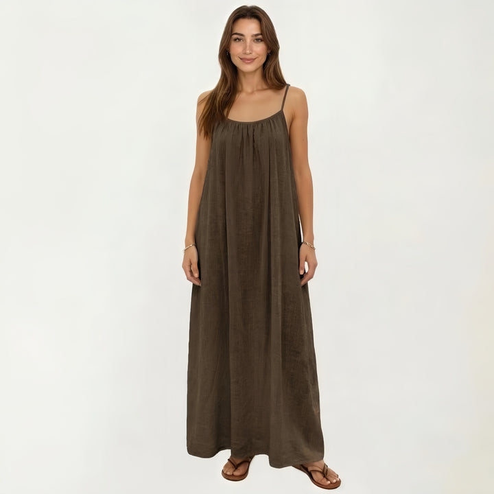 Open Back Smocked Linen Maxi Dress | Spaghetti Strap Drawstring Summer Dress