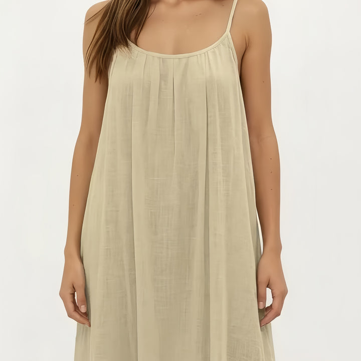 Open Back Smocked Linen Maxi Dress | Spaghetti Strap Drawstring Summer Dress