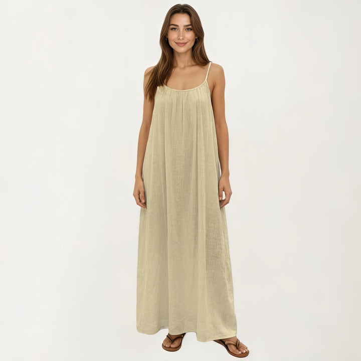 Open Back Smocked Linen Maxi Dress | Spaghetti Strap Drawstring Summer Dress