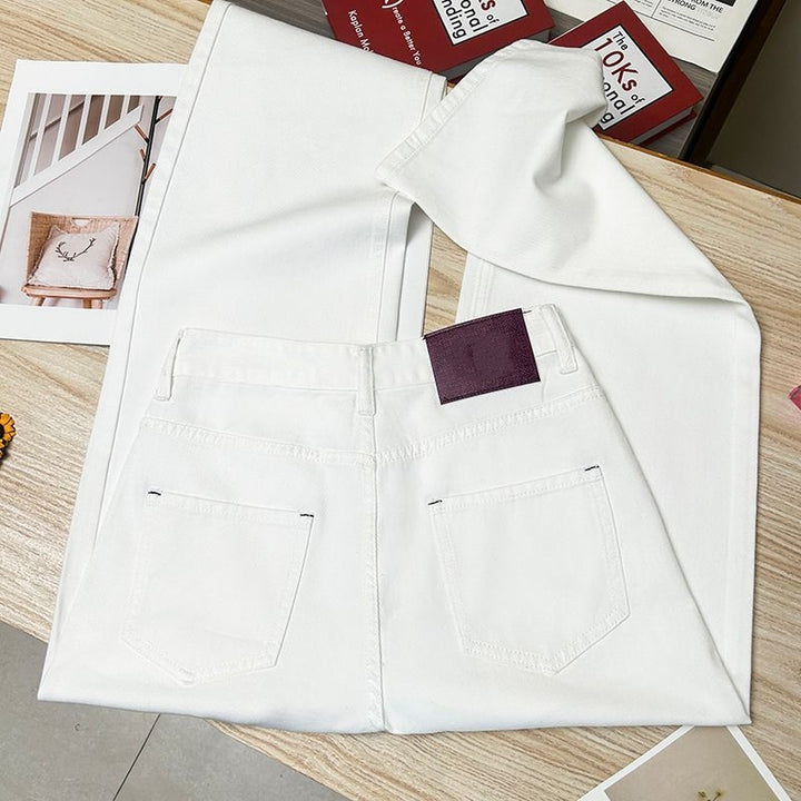 High Waist Straight Leg White Jeans | Relaxed Fit Wide Leg Denim Pants