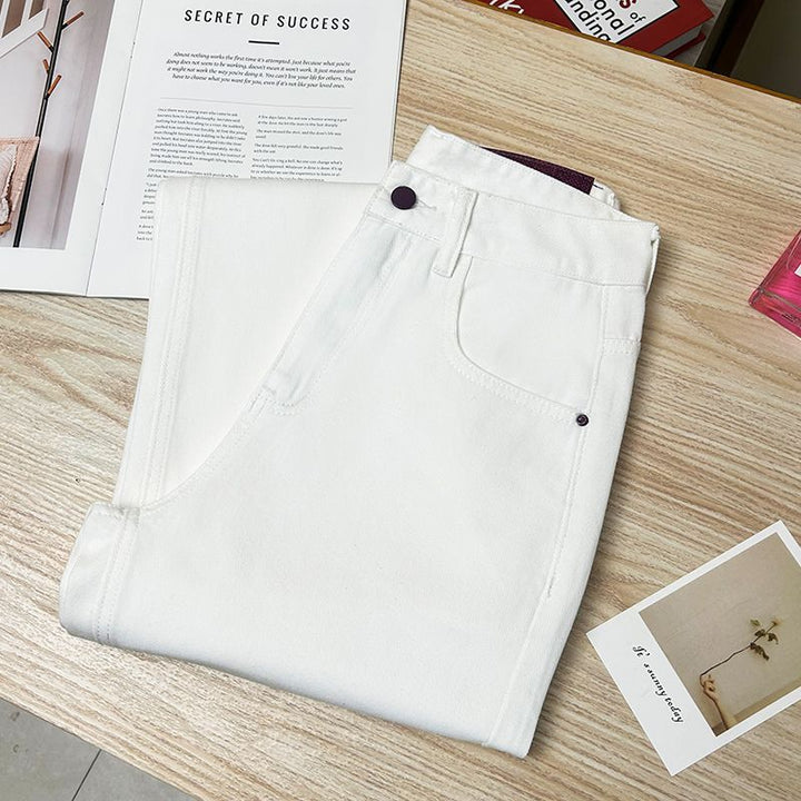 High Waist Straight Leg White Jeans | Relaxed Fit Wide Leg Denim Pants