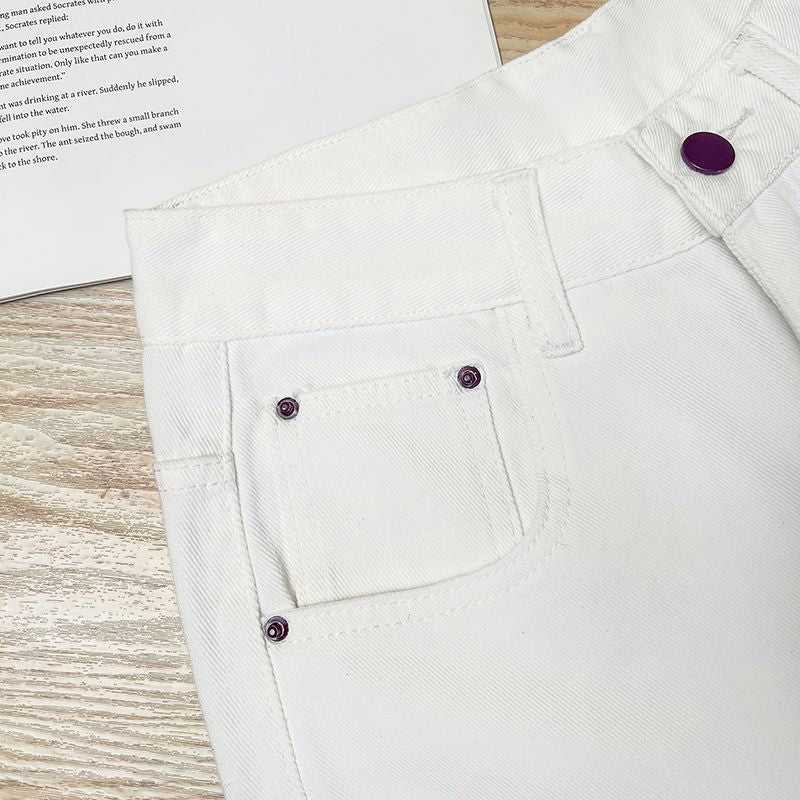 High Waist Straight Leg White Jeans | Relaxed Fit Wide Leg Denim Pants