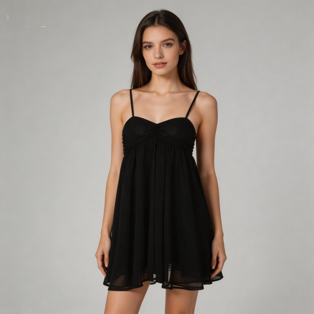 Open-Back Y2K Cami Dress | Ruched Chiffon Babydoll Mini Dress