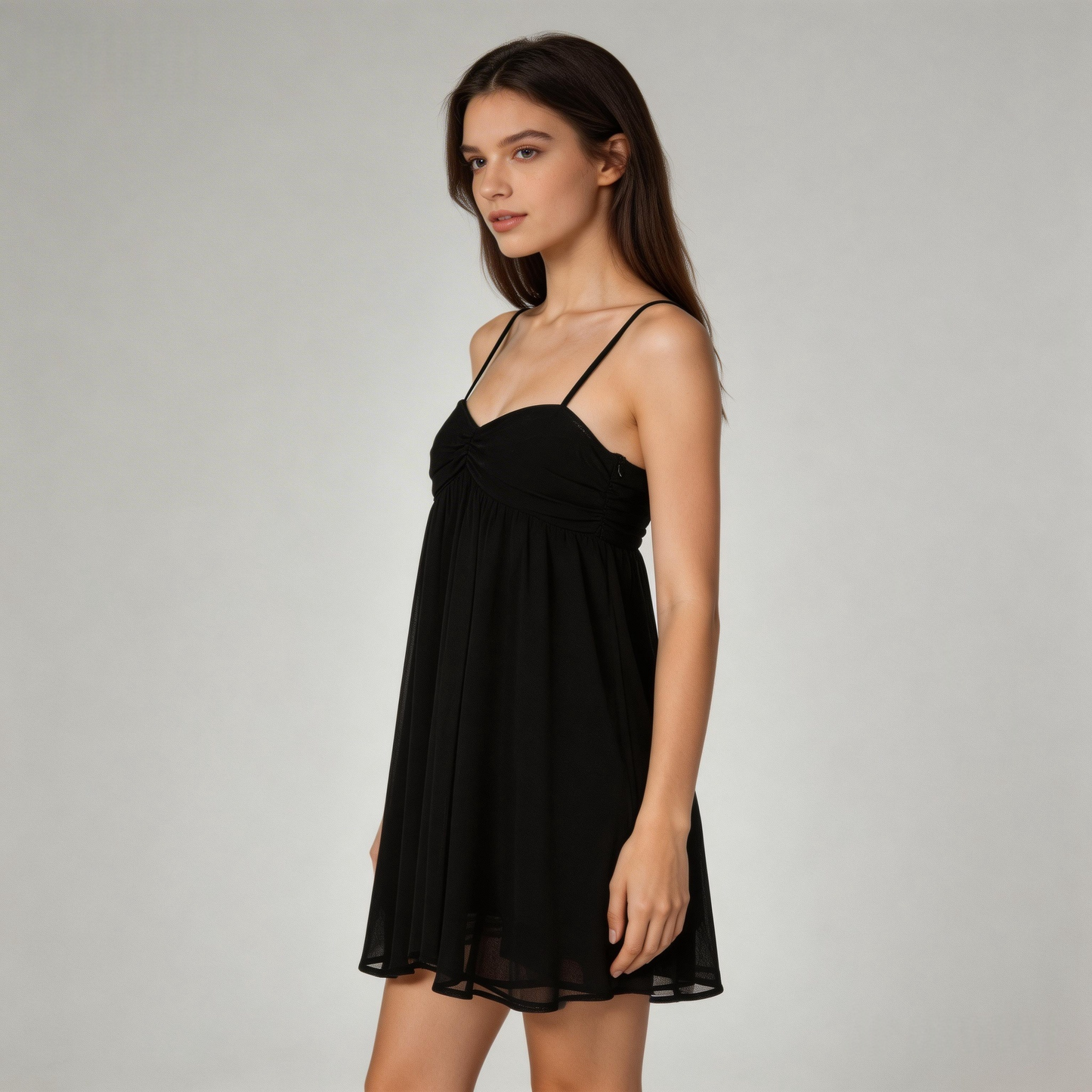 Open Back Y2K Cami Dress | Spaghetti Strap Ruched Bust Chiffon Babydoll Mini Dress