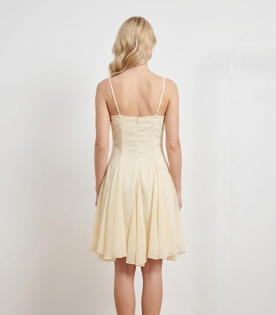 Spaghetti Strap 3D Flower Ruched Bust Mini Dress |  Corset A-Line Babydoll Dress