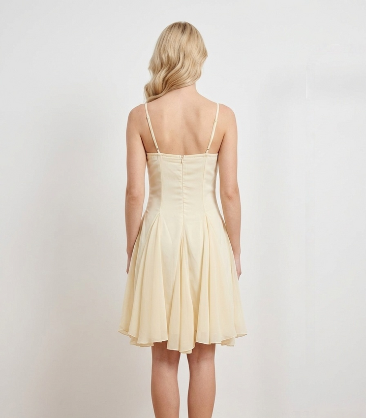 Spaghetti Strap 3D Flower Ruched Bust Mini Dress |  Corset A-Line Babydoll Dress