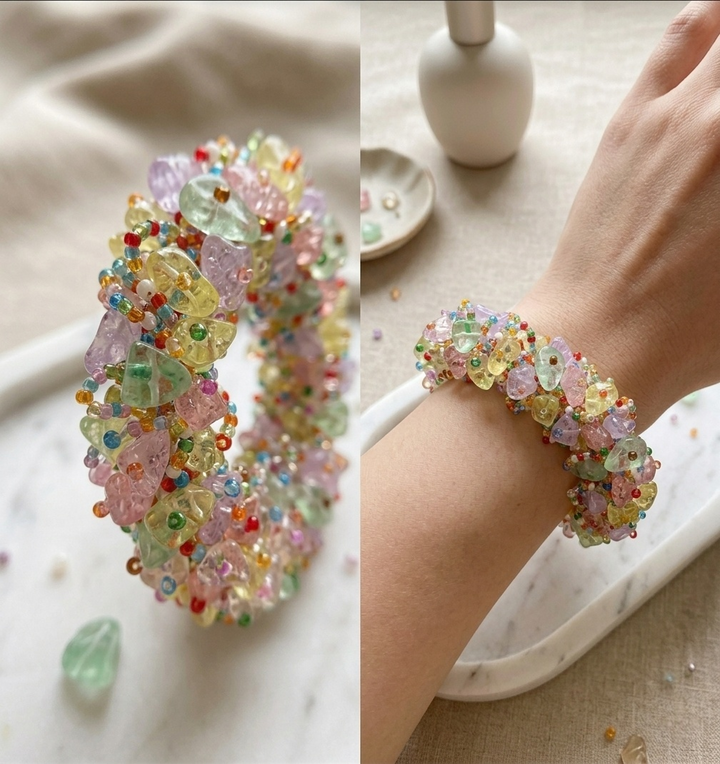 Natural Gemstone Chip Stretch Bracelet | Colorful Boho Stackable Beaded Bracelet