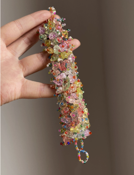 Natural Gemstone Chip Stretch Bracelet | Colorful Boho Stackable Beaded Bracelet