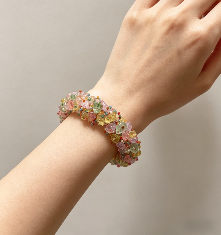 Natural Gemstone Chip Stretch Bracelet | Colorful Boho Stackable Beaded Bracelet