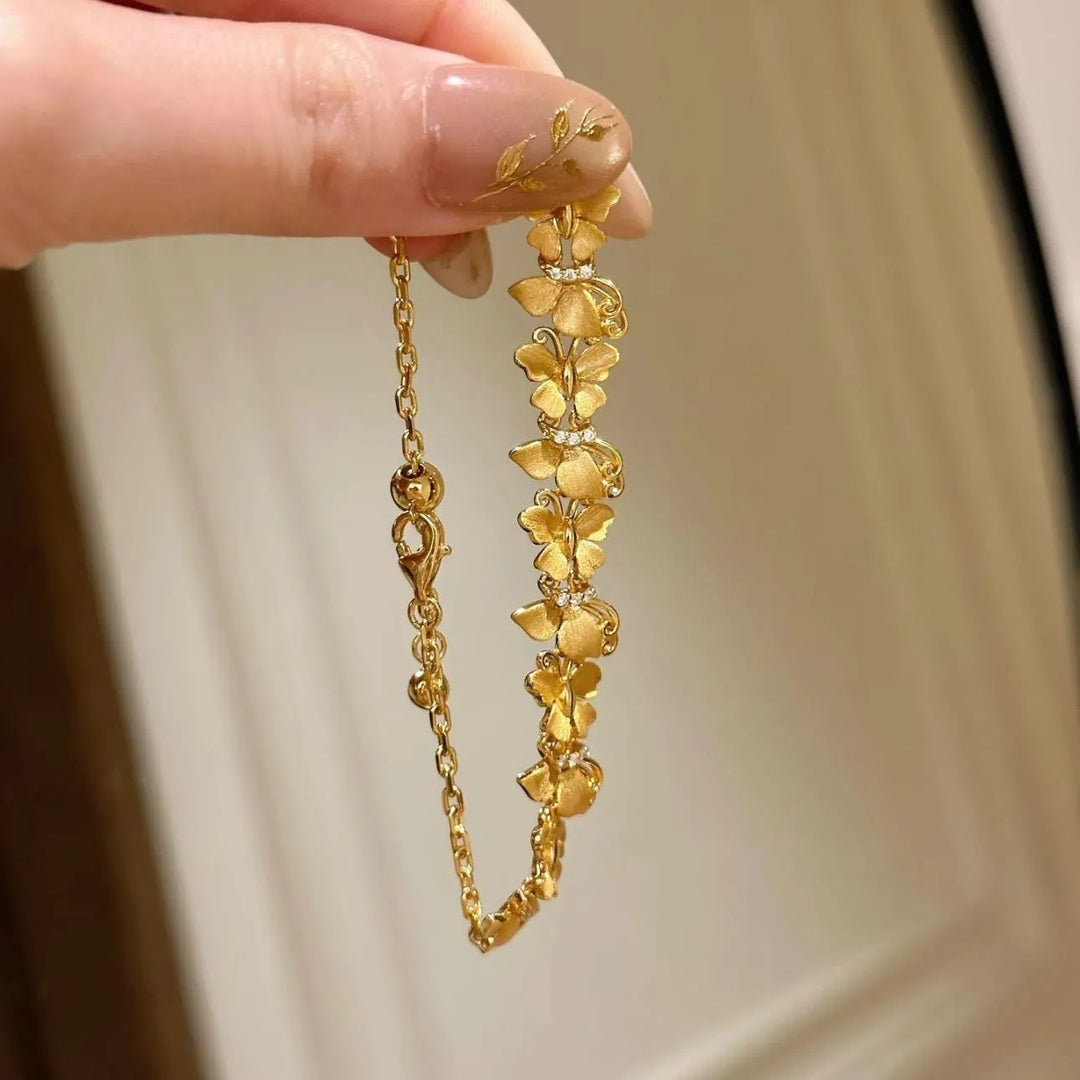 Gold Tone Butterfly CZ Bracelet | Romantic Adjustable Link Chain