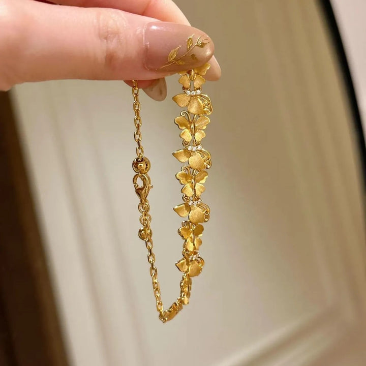 Gold Tone Butterfly CZ Bracelet | Romantic Adjustable Link Chain