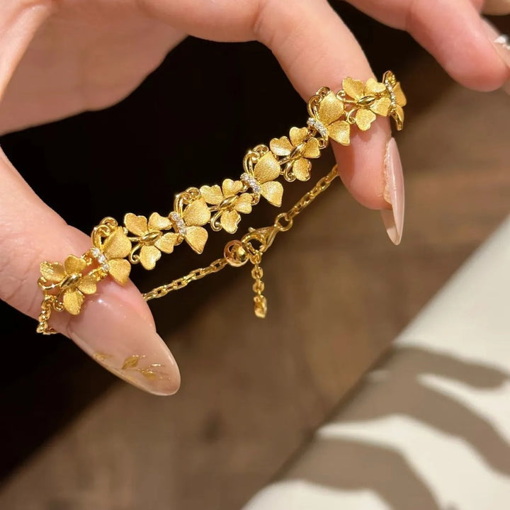 Gold Tone Butterfly CZ Bracelet | Romantic Adjustable Link Chain